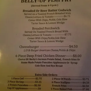 Friday Fish Fry Menu