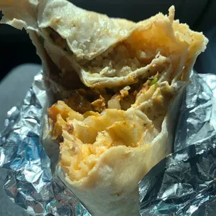 The interior of a regular grilled chicken burrito