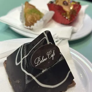 Chocolate Mousse Pyramid, Turkish Baklava, and Algerian Baklava