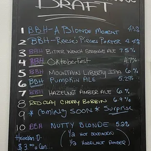 a menu on a blackboard