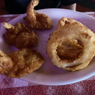 Shrimp and onion rings ;kids menus
