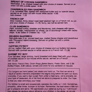 the menu for the restaurant