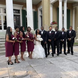 The wedding party outside of the Belmont.