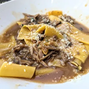 Pappardelle with mushrooms and broth