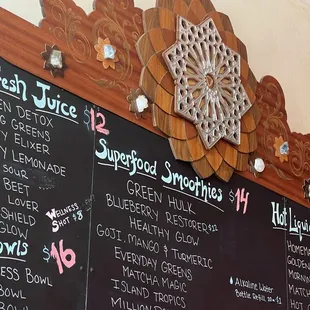a menu on a blackboard