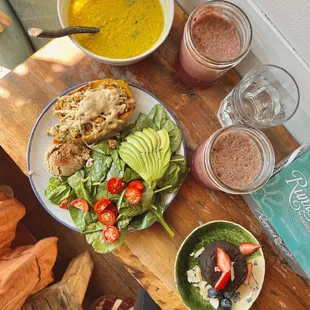 Stuffed Delicata Squash Blueberry Lemonade Juice Dal Soup Bowl Deep Dark Chocolate Brownie