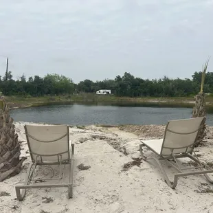 Palm trees and beach chairs to help the relaxing vibe