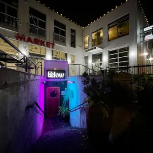 the entrance to a bar