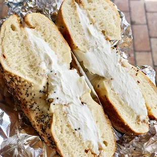 Everything bagel with plain cream cheese