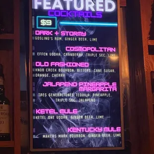 Featured cocktail menu