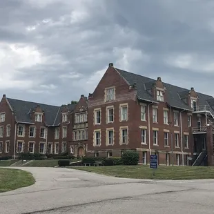 a large brick building with many windows