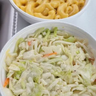 Mac and cheese and coleslaw