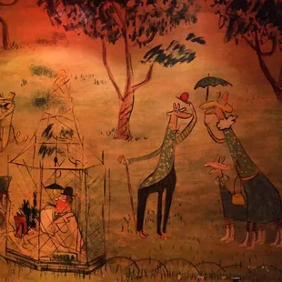 a painting of people in a cage