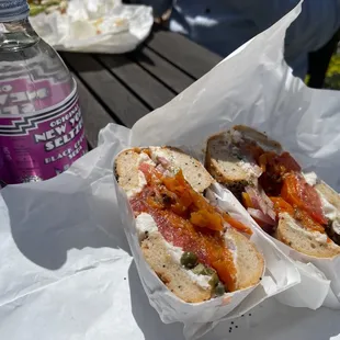 two sandwiches on a table