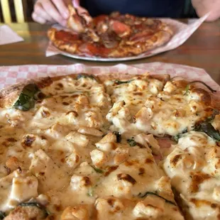 Husband always orders Mr. Meaty and I get When in Rome but with extra Alfredo and no bacon.