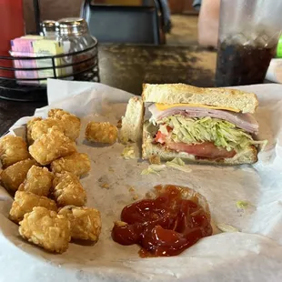 Club Sandwich with tater tots