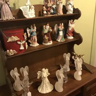 a display of angel figurines
