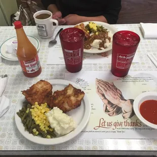 Sunday fried chicken buffet with hot sauce honey!