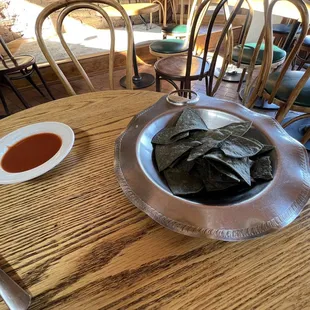 Blue corn chips and salsa