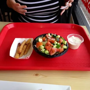 Salad with tangy fries and a side of ranch