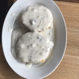 Biscuits and gravy with real sausage bits