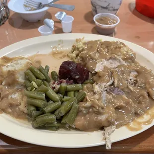 Turkey and dressing with gravy removed as much as possible