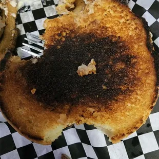 Burnt toast from fried chicken sandwich
