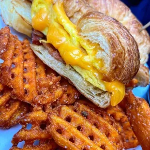 Sweet Potato Waffle Fries, Breakfast Sandwich