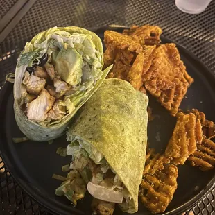 Southwest salad wrap with Sweet Potato Waffle Fries