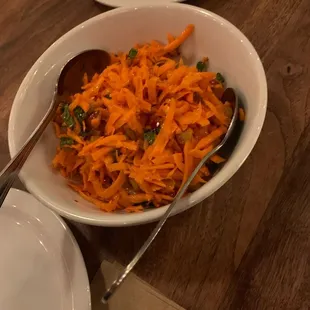 Spicy carrot salad is not too spicy.