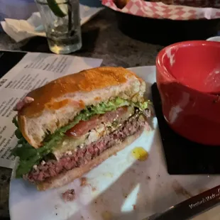 Incredibly yummy bleu cheese burger cooked to medium rare perfection!