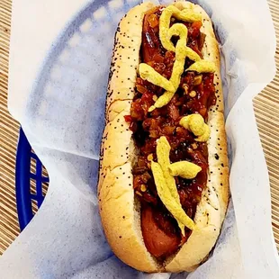 The Lonely Frank w Hot Pepper Relish &amp; Whole Grain Mustard