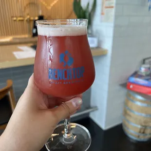 a hand holding a glass of beer