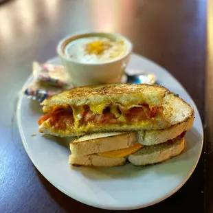 Food Special Grilled Cheese and Tomato and Cup of Cheddar