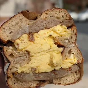 Egg sandwich on a zataar bagel (add sausage and white cheddar)