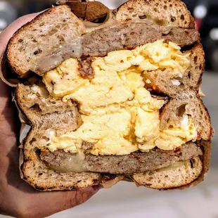 Egg sandwich on a zataar bagel (add sausage and white cheddar)