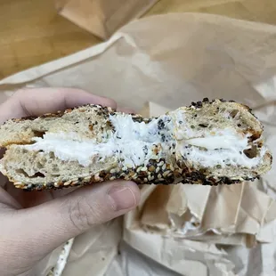 Everything bagel with cream cheese