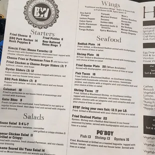 Benchwarmers Menu