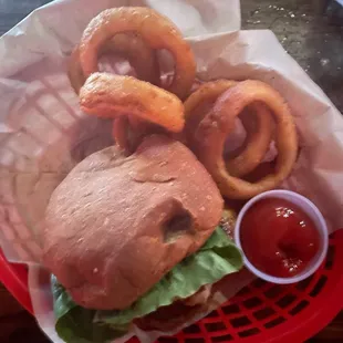 Burger with onion rings
