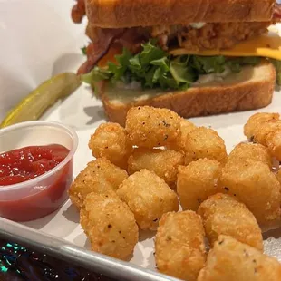 Fried Chicken Club with Tots