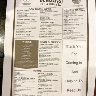 Menu: apps, wings, and pizza...oh my!
