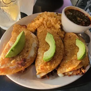 Quesobirria dinner (I passed on beans did double rice)