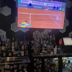 a tennis game being played