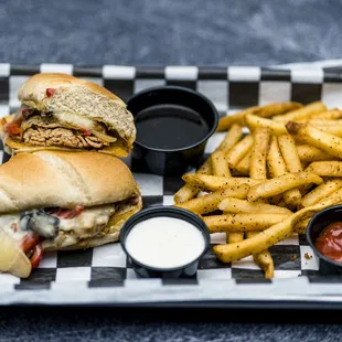 a chicken sandwich and fries