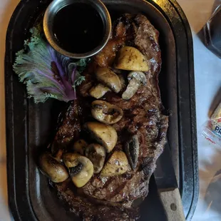 Ribeye medium well with mushrooms!
