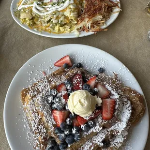 French Toast and chicken enchiladas
