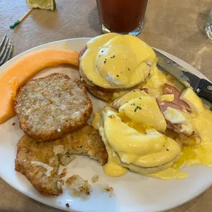 Eggs Benedict with potato pancakes