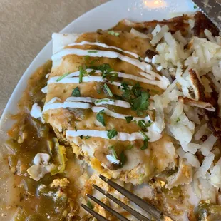 The breakfast burrito.  Already half eaten.