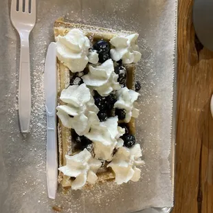 Blueberry waffle with whipped cream