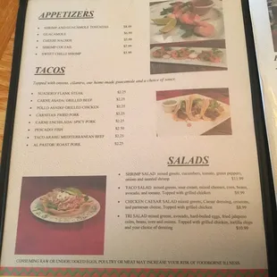 First page of our menu